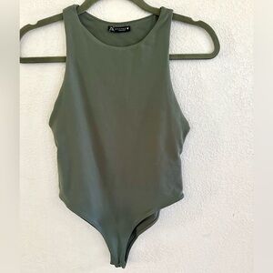 ZARA Olive Green  Tank Top Bodysuit Size M Snap Closure
